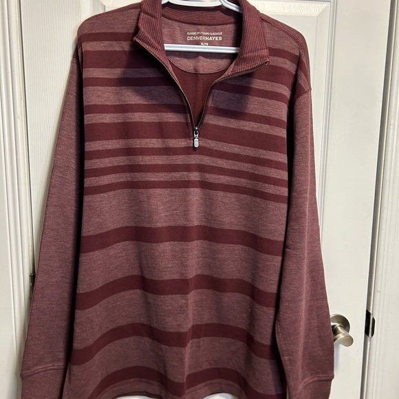 Denver Hayes Men's Quarter Zip-Up Sweater - Burgundy Stripes - Picture 6 of 6